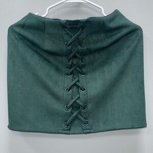 Dark green suede mini skirt